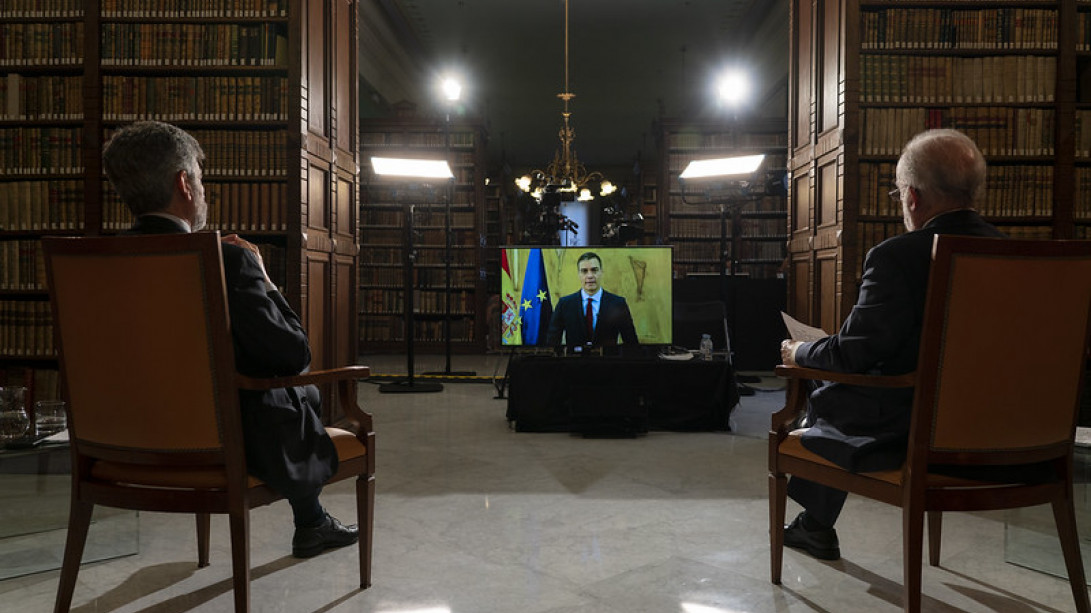 Pedro Sánchez intervino en la presentación de la edición en línea del «DPEJ» (foto: RAE)