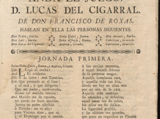 Comedia famosa, Entre bobos anda el juego, D. Lucas del Cigarral /| Reprod. digital.